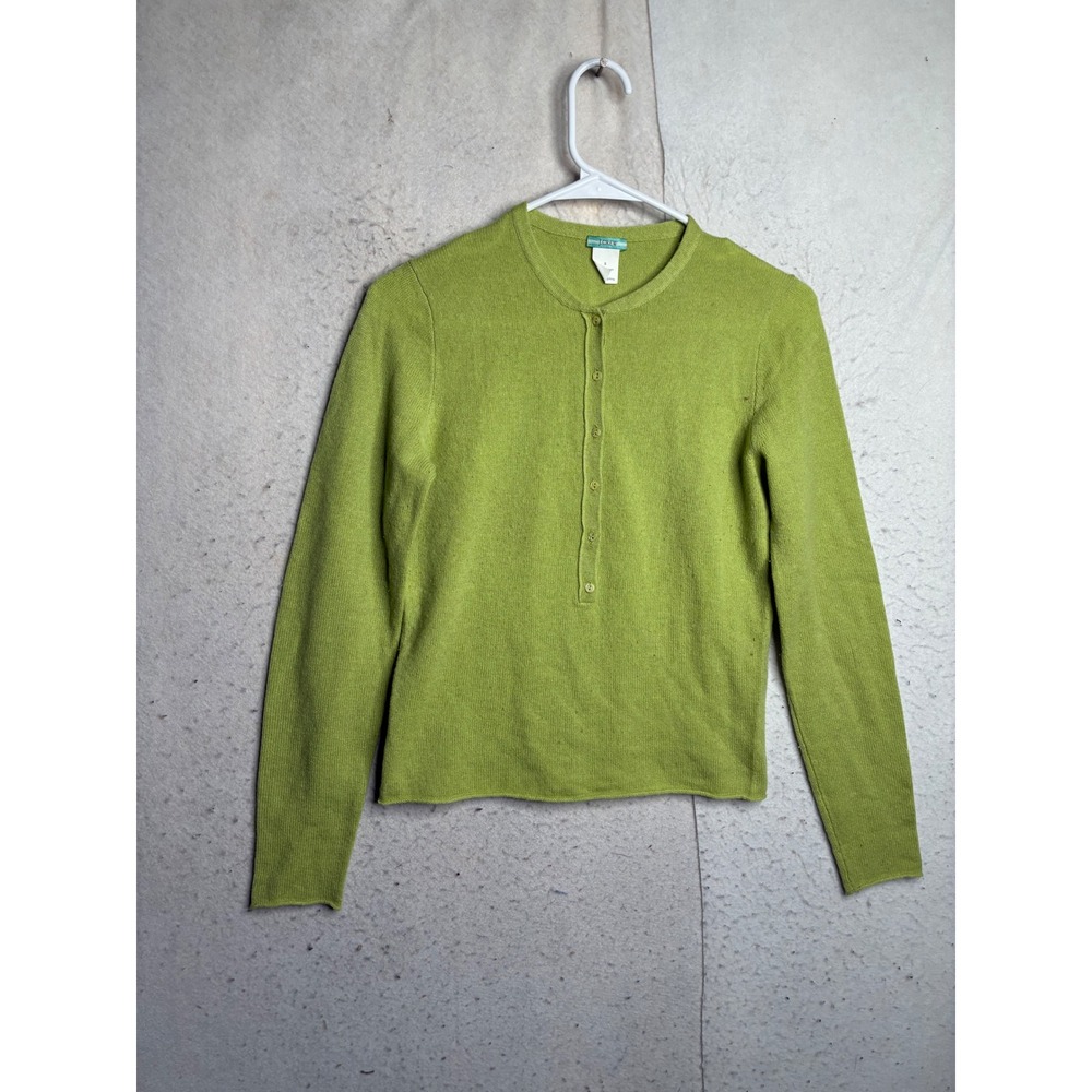 J.Crew Womens 100% Cashmere Henley Sweater Lime Green Long Sleeve Small RN77388
